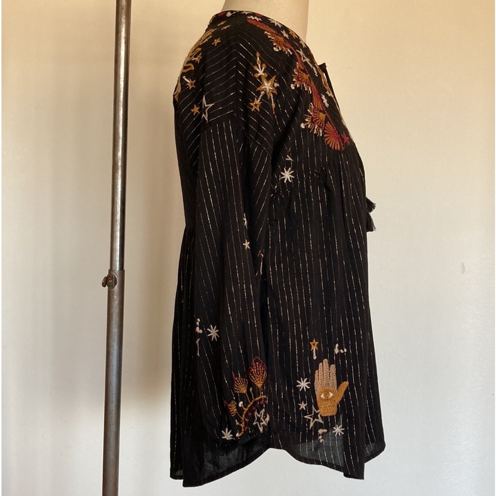 Johnny Was Astraea embroidered v-neck blouse, long sleeves, striped, boho, XS - Picture 6 of 15
